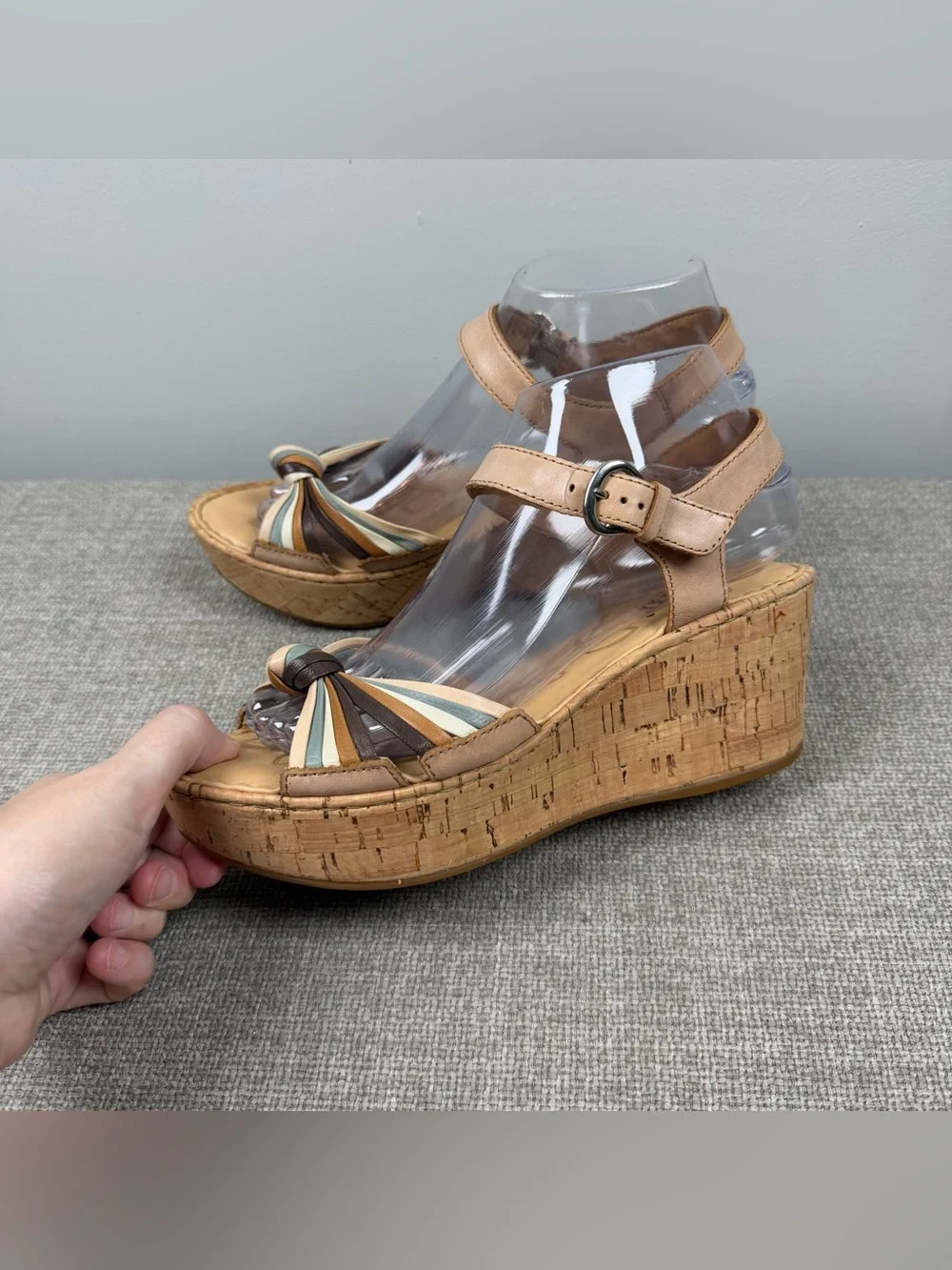 Born Cork Platform Leather Twist Strap Comfort Wedge Sandals Size 8 D58141 Boho